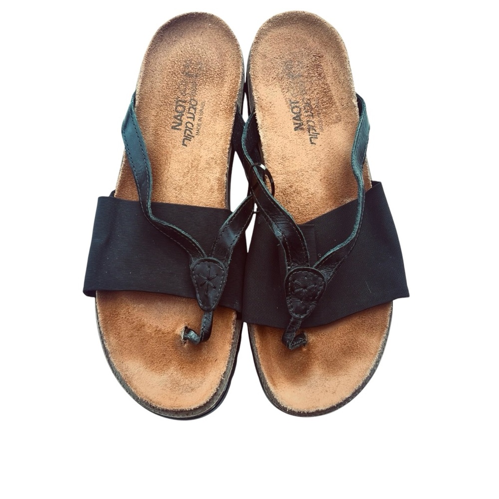 NAOT black elastic slip on flat sandals 40 9 9.5